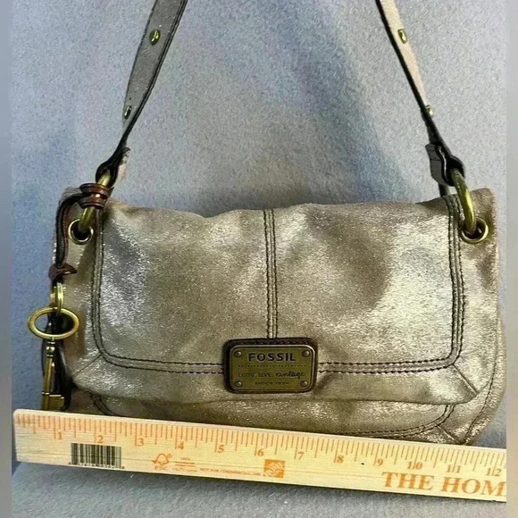 Fossil Long Live Vintage Metallic fabric hobo bag magnetic closure shoulder bag - Picture 8 of 13